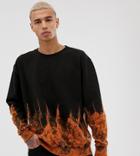 Reclaimed Vintage Sweatshirt With Flame Effect Tie Dye-black