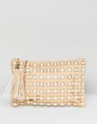 Yoki Fashion Pearl Embellished Clutch With Detatchable Strap - Beige