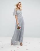 Asos Wedding Embellished Lace Insert Flutter Sleeve Maxi Dress - Multi
