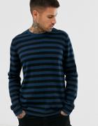Only & Sons Crew Neck Knitted Sweater In Blue Stripe