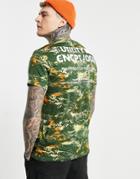 Bershka T-shirt With Chest And Back Print In Camo-green