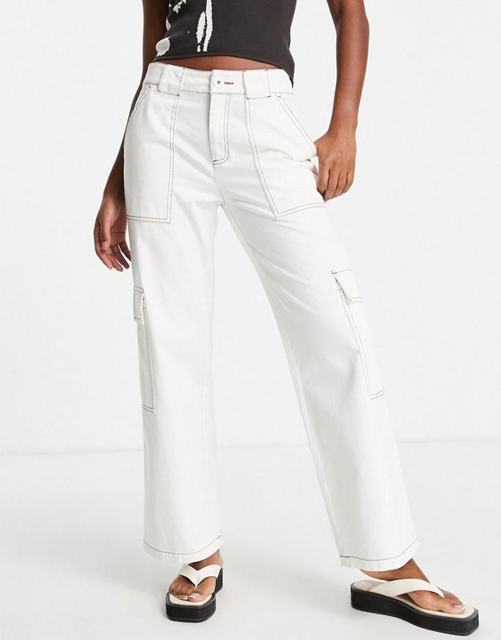 Asos Design Clean Cargo Pants In White With Contrast Stitching