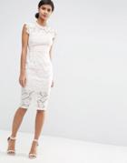 Asos Lace Pencil Dress With Contrast Lining - Cream