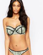 Asos Fuller Bust Exclusive Linear Beat Print Contrast Longline Bikini Top Dd-g - Beat Linear