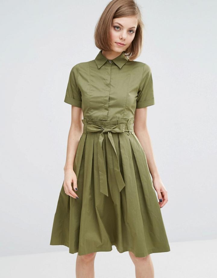 Lost Ink Midi Shirt Dress - Khaki