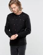 Asos Laddered Sweater In Wool Mix - Black