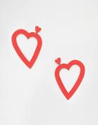Asos Design Earrings With Open Heart Drop In Matte Red - Red