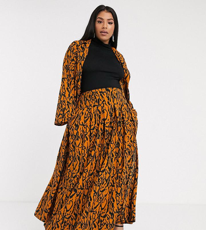 Verona Curve Maxi Skirt In Abstract Print-orange