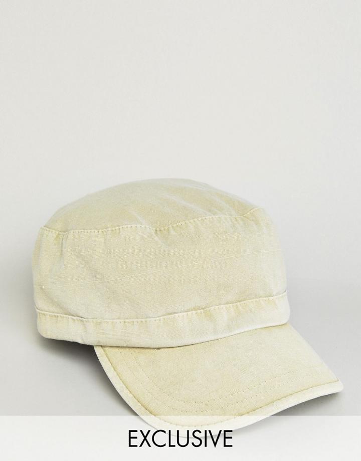 Reclaimed Vintage Washed Army Cap In Sand - Beige