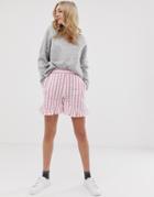 Asos Design Pink Stripe Shorts With Ruffle Hem - Multi