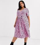 Asos Design Curve Pleated Skirt Midi Dress With Button Detail In Animal Print