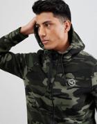 Hollister Athletic Icon Logo Camo Print Full Zip Hoodie In Green - Green