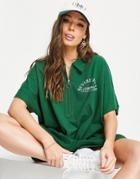 Asos Design Beverly Hills Slogan Romper In Forest Green