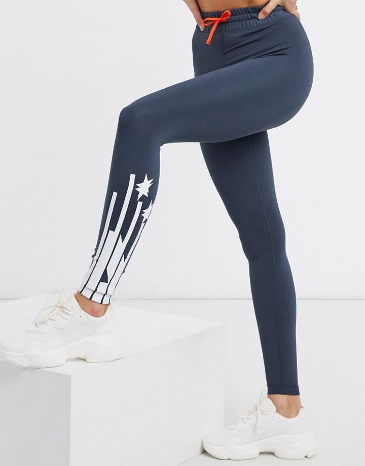 Asos 4505 Leggings With Tie Waist And Mvp Print-navy