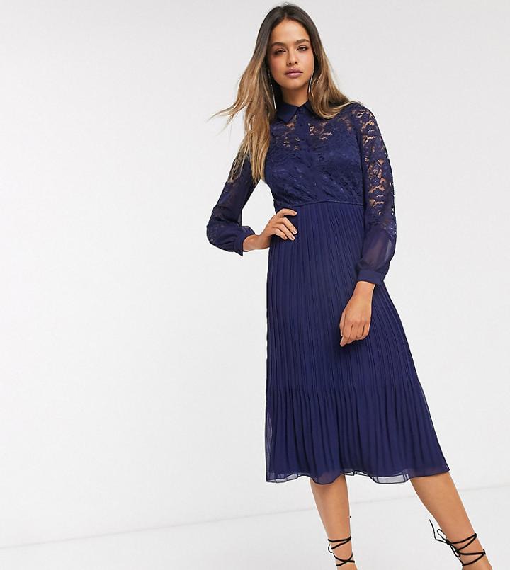 Little Mistress Tall Lace Shirt Skater Dress In Navy