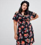 New Look Curve Twist Front Floral Dress - Black