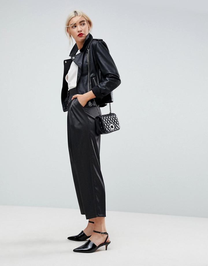Asos Clean Tapered Pants In Satin Mini Pinstripe - Multi