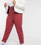 New Look Curve Lounge Ribbed Sweatpants In Berry-red