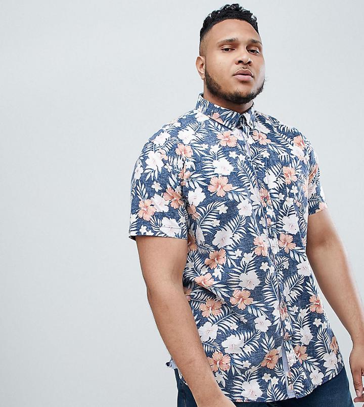 Duke Plus Short Sleeve Shirt In Hawaiian Floral Print - Navy
