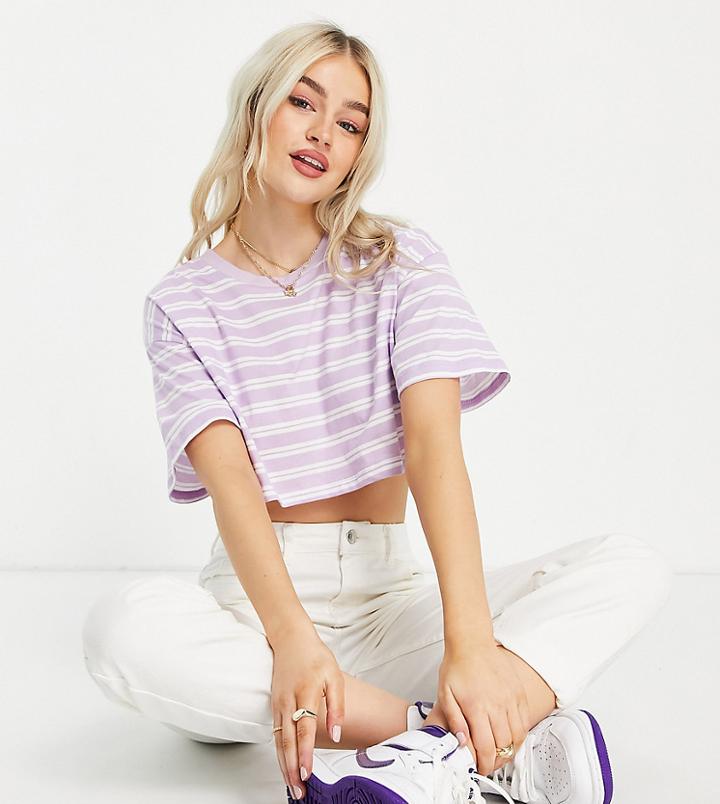 Asos Design Petite Oversized Cropped T-shirt In Lilac Stripe-multi