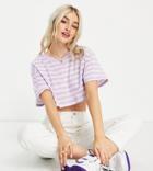 Asos Design Petite Oversized Cropped T-shirt In Lilac Stripe-multi