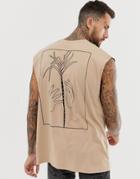 Asos Design Oversized Tank With Back Hand And Palm Tree Print - Beige
