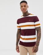River Island T-shirt With Heavy Stripes In Burgundy-red