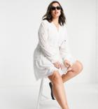 River Island Plus Long Sleeve Eyelet Mini Smock Dress In White