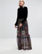 Lost Ink Statement Maxi Skirt In Premium Embroidered Lace - Black