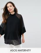Asos Maternity Sheer And Solid Oversize Tee - Black