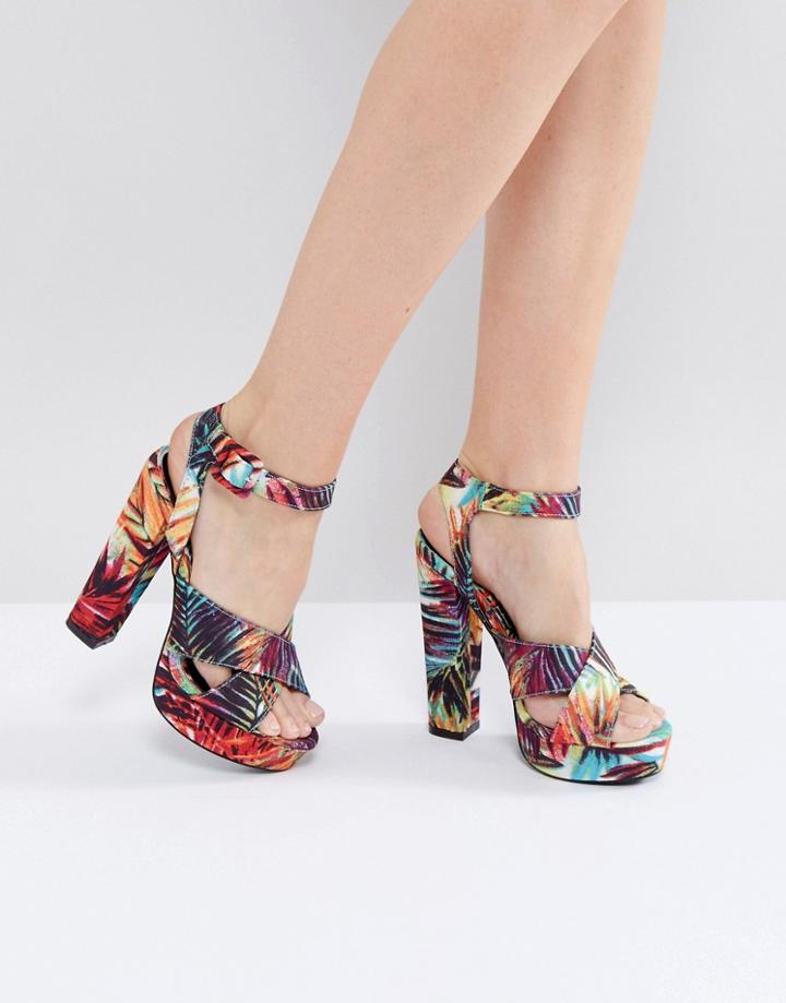 Missguided Cross Strap Heeled Platform Sandal - Green