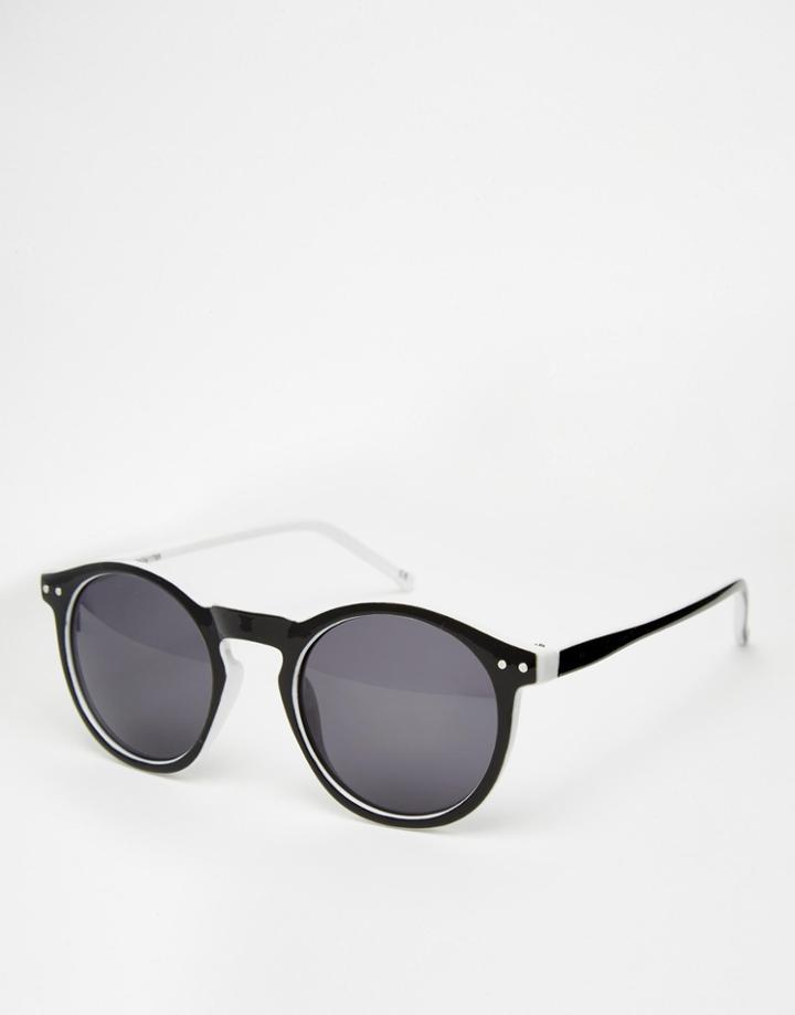 Asos Round Sunglasses In Monochrome - Black