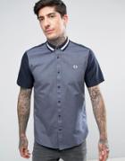 Fred Perry Short Sleeve Shirt Bomber Stripe Collar In Navy - Navy