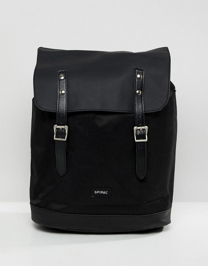 Spiral Black Buckle Front Backpack - Black