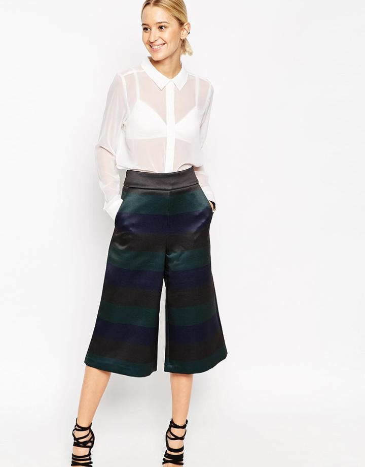 Asos White Culottes In Bonded Stripe Satin - Multi