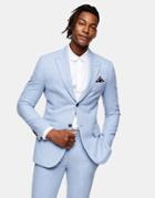 Topman Sling Single Breasted Suit Jacket In Light Blue Texture-blues