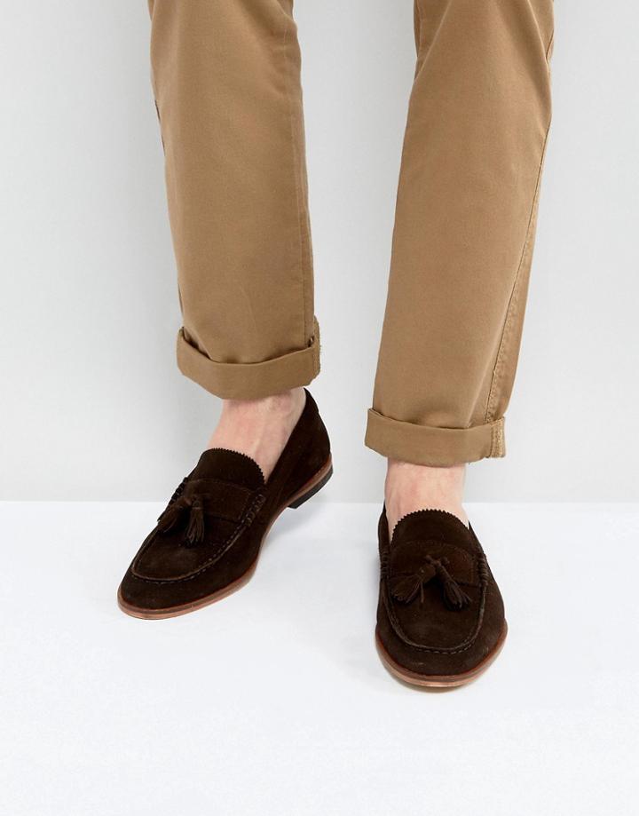 Asos Loafers In Brown Suede With Tassels - Brown