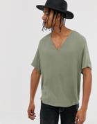 Asos Design Regular Fit Textured Shirt In Light Khaki - Green