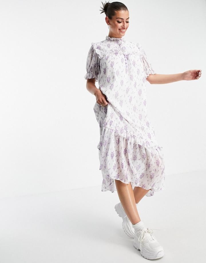 Lost Ink Midi Dress With Bib Detail In Vintage Floral-multi