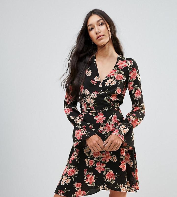 Oh My Love Tall Tie Waist Wrap Dress In Floral Print - Orange