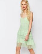 Asos Premium Lace Tiered Mini Dress - Soft Green