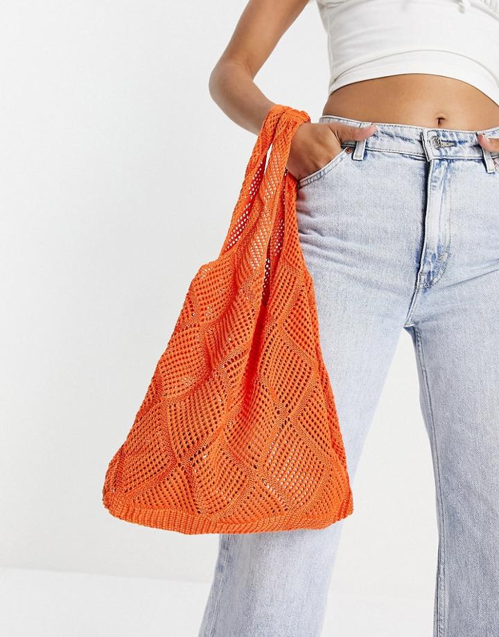 My Accessories London Crochet Tote Bag In Bright Orange
