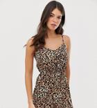 New Look Tall Button Through Strappy Romper In Animal Print - Brown