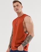 Asos Design Organic Relaxed Sleeveless T-shirt With Crew Neck And Dropped Armhole In Red