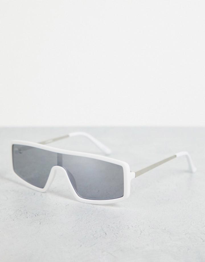 Asos Design Flatbrow Mini Visor Sunglasses With Mirrored Lens In White