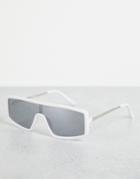 Asos Design Flatbrow Mini Visor Sunglasses With Mirrored Lens In White