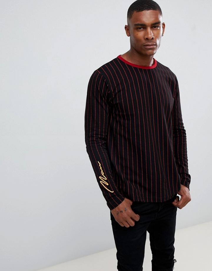 Boohooman Vertical Stripe Long Sleeve T-shirt In Black - Black