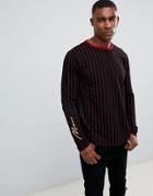 Boohooman Vertical Stripe Long Sleeve T-shirt In Black - Black