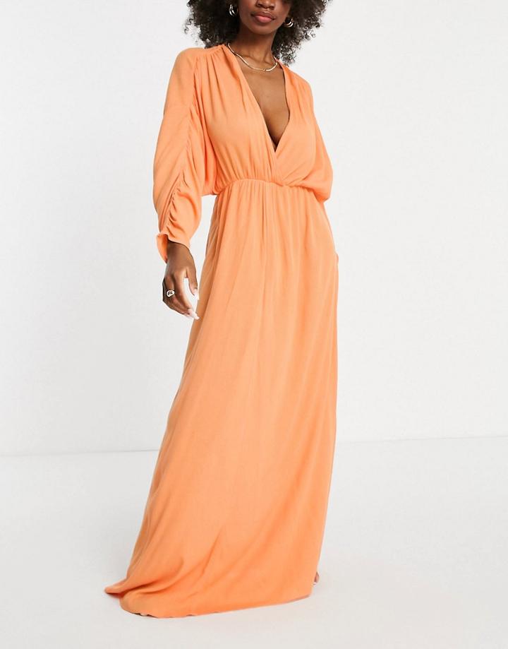 Asos Design Fuller Bust Plunge Front Beach Maxi Dress In Coral-orange