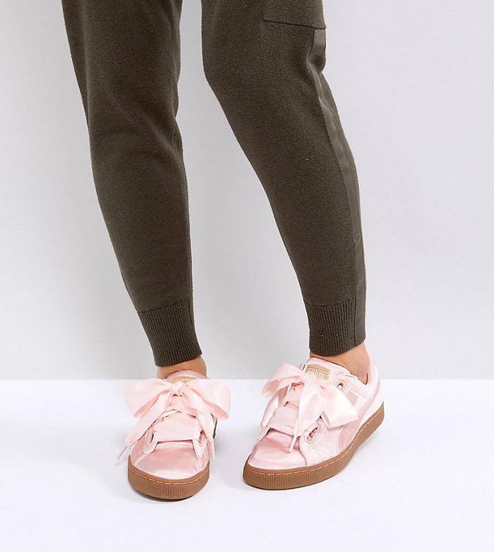Puma Basket Heart Sneakers In Pink Velvet - Pink